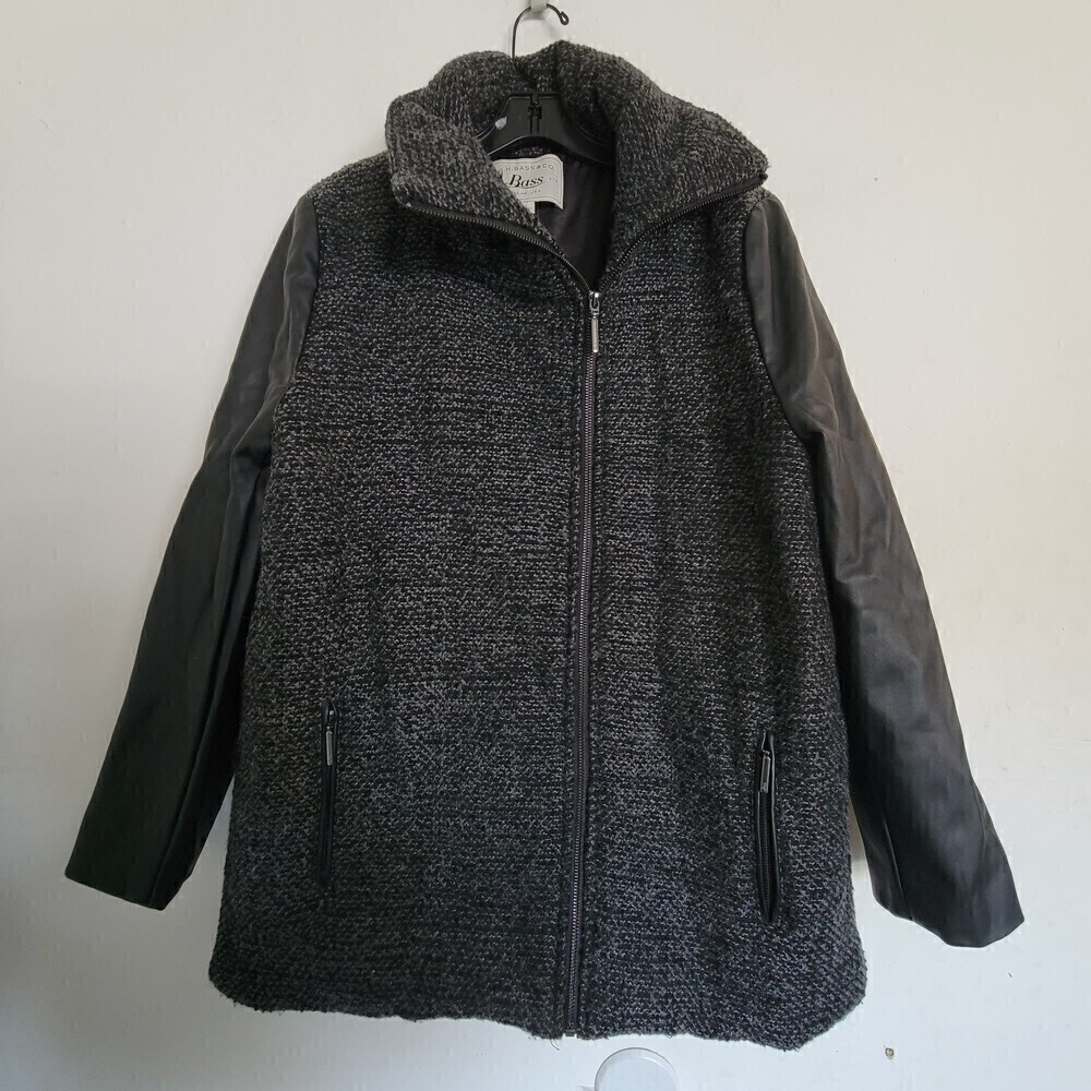 G.H. Bass & Co. Wool Knit Faux Vegan Leather Long Sleeve Tweed Knit Jacket Coat